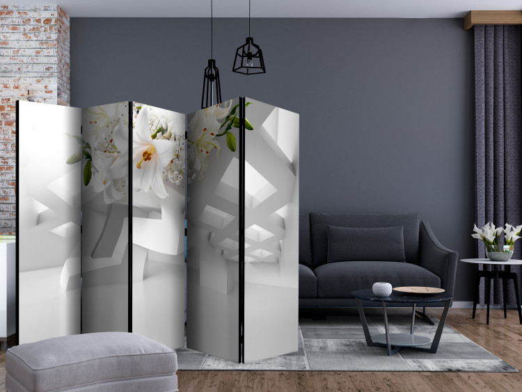 Room Divider Abstract Mirage II - lilies and geometric figures on white background 133658 additionalImage 4