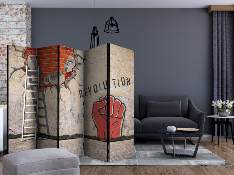 Room Separator Invisible Hand of Revolution II - wall with a mural of a brick hole 133758 additionalImage 4