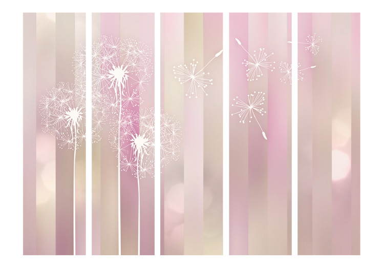 Room Divider Screen Garden of Serenity II - pattern of white dandelions on a light pink background 133858 additionalImage 3