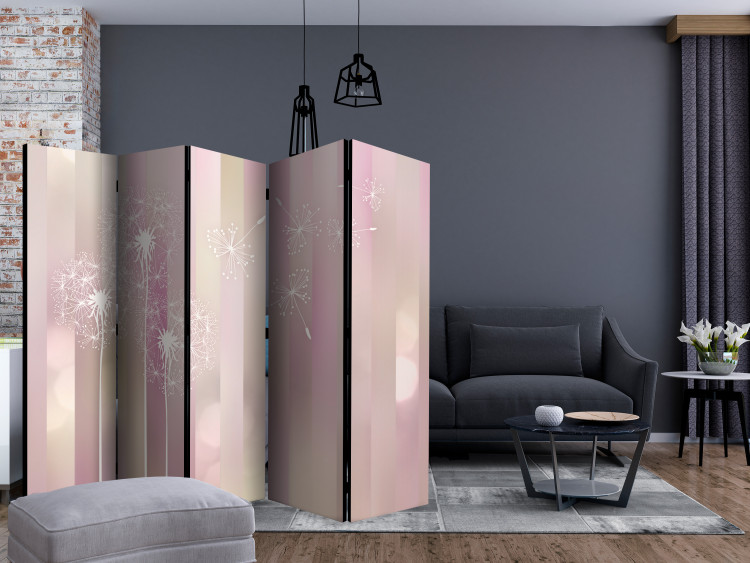 Room Divider Screen Garden of Serenity II - pattern of white dandelions on a light pink background 133858 additionalImage 4