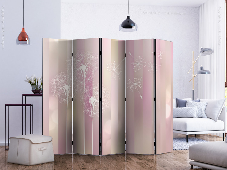 Room Divider Screen Garden of Serenity II - pattern of white dandelions on a light pink background 133858 additionalImage 2