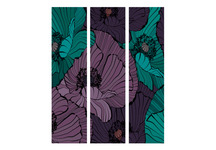 Folding Screen Flower Bed - blue and lilac poppy flowers in a comic style 133958 additionalImage 3