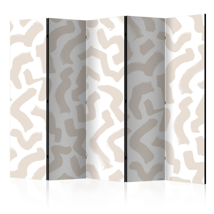 Folding Screen Beige Pattern II (5-piece) - Light abstraction in scandiboho style 136558