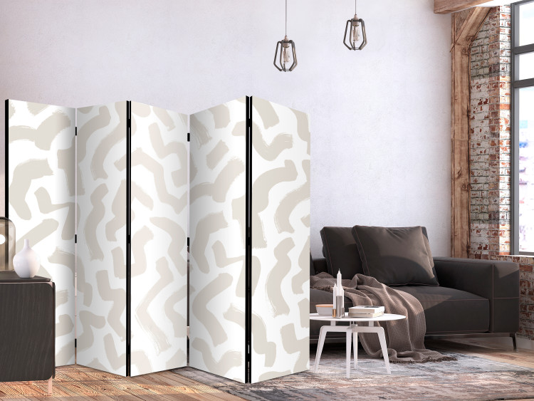 Folding Screen Beige Pattern II (5-piece) - Light abstraction in scandiboho style 136558 additionalImage 2