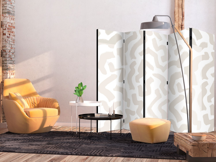 Folding Screen Beige Pattern II (5-piece) - Light abstraction in scandiboho style 136558 additionalImage 4