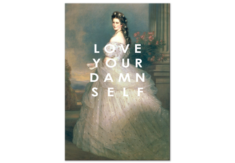 Canvas Art Print Love Your Damn Self (1-piece) Vertical - woman figure and texts 138858