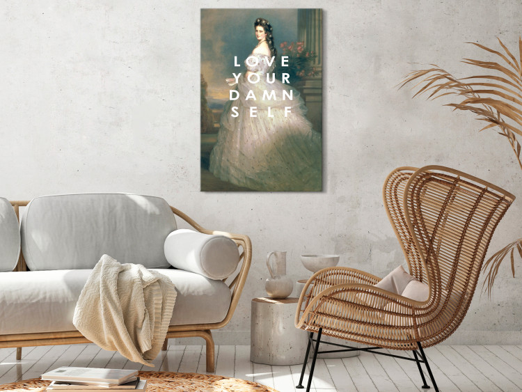 Canvas Art Print Love Your Damn Self (1-piece) Vertical - woman figure and texts 138858 additionalImage 3