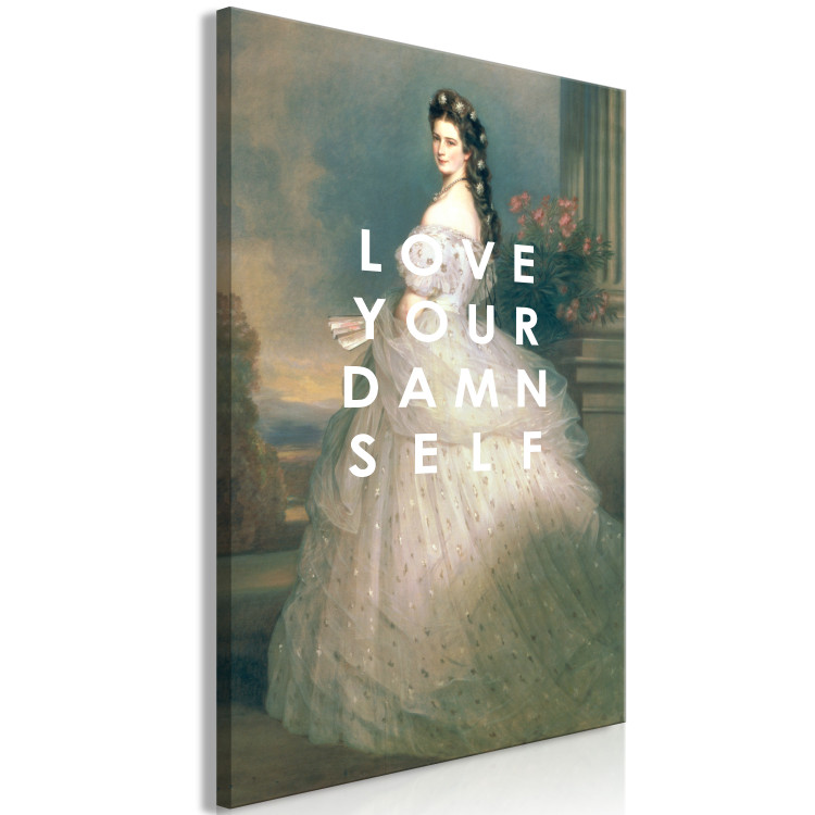 Canvas Art Print Love Your Damn Self (1-piece) Vertical - woman figure and texts 138858 additionalImage 2