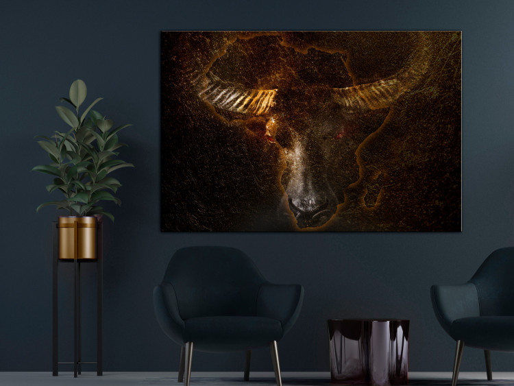 Canvas Print African Buffalo (1-piece) Wide - majestic animal on a black background 143558 additionalImage 3