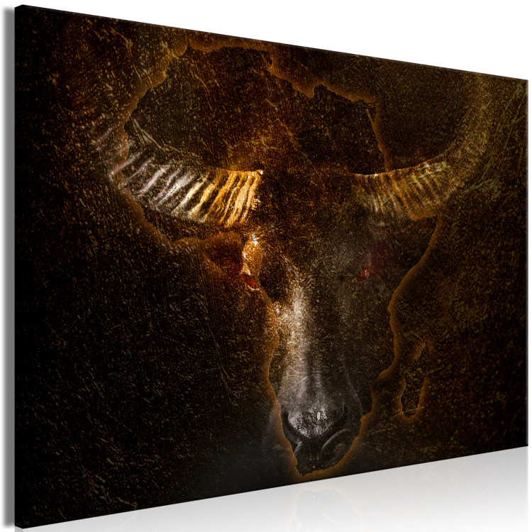 Canvas Print African Buffalo (1-piece) Wide - majestic animal on a black background 143558 additionalImage 2