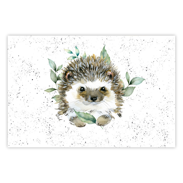 Wall Poster Hedgehog - Cute Painted Animals and Plants on a Polka Dot Background 145758