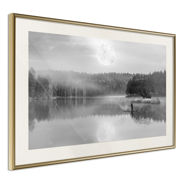 Wall Poster Night Landscape - Lake Illuminated by the Moonlight in Black and White 147658 additionalImage 15