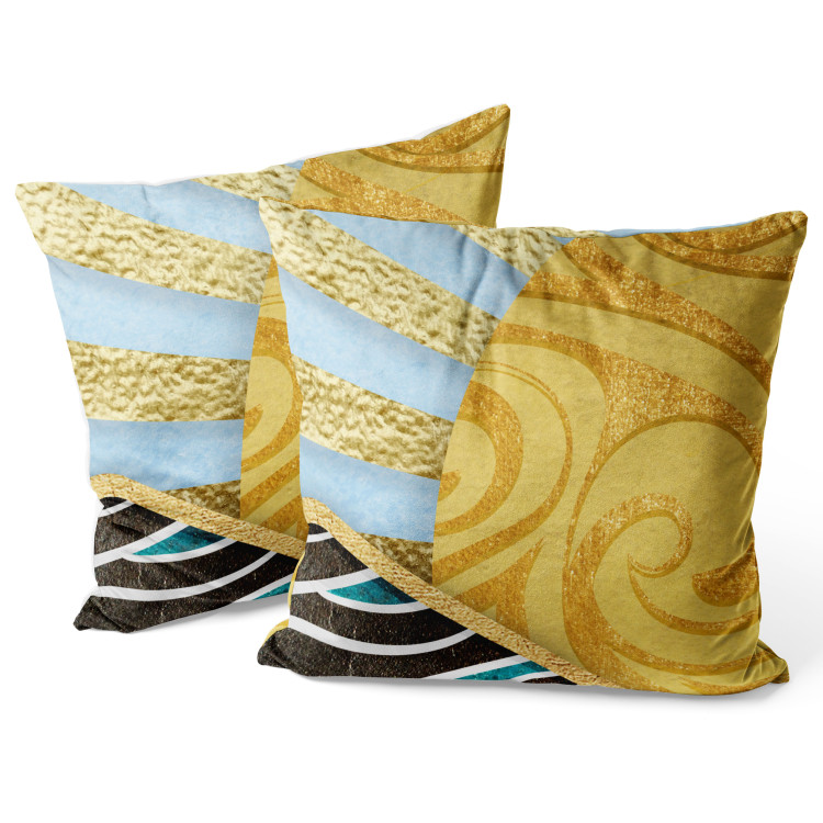 Decorative Velor Pillow Sun Rays - Yellow Abstraction With Multiple Textures and Patterns 151358 additionalImage 2