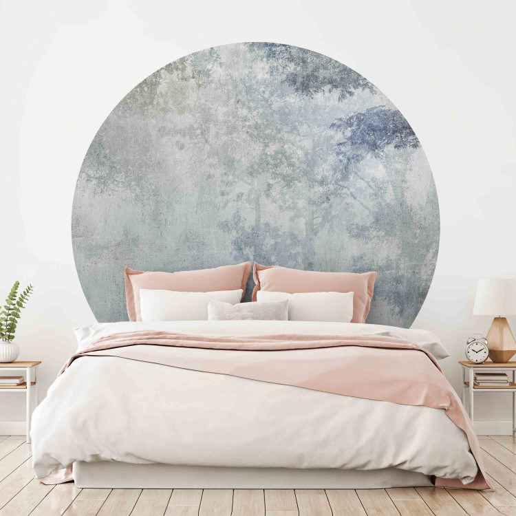 Round wallpaper Morning in the Fog - Forest and Trees in Shades of Blue and Gray 151458