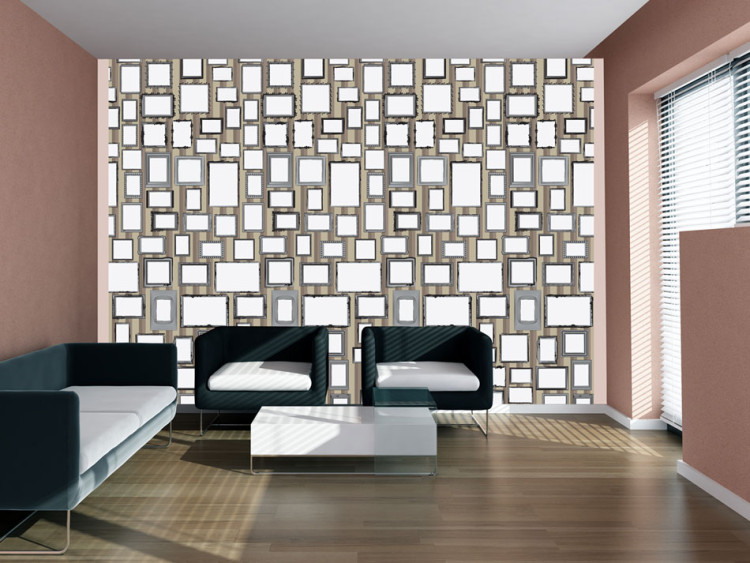 Wall Mural No Memories - Pattern of empty white frames without photos on striped background 61058