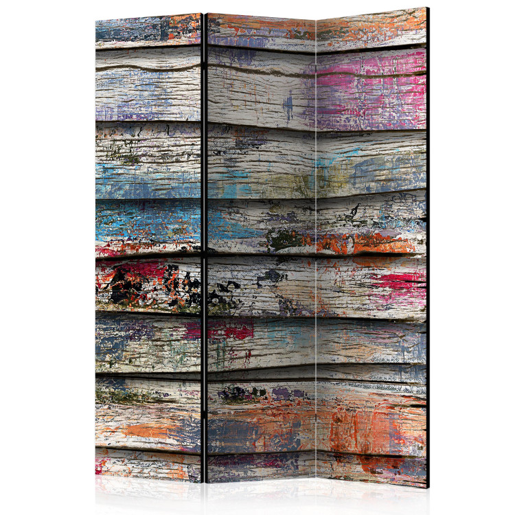 Room Divider Colorful Wood - texture with wooden planks with colorful spots 95258