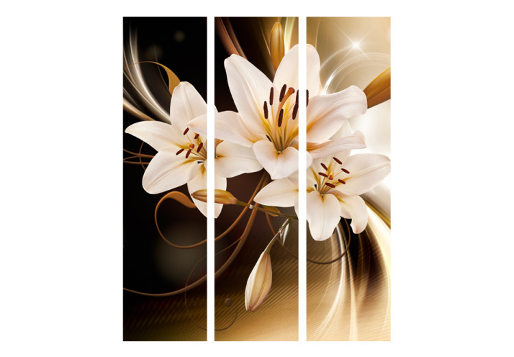 Room Divider Screen Circle of Light - white lilies against a backdrop of abstract brown light 95558 additionalImage 3