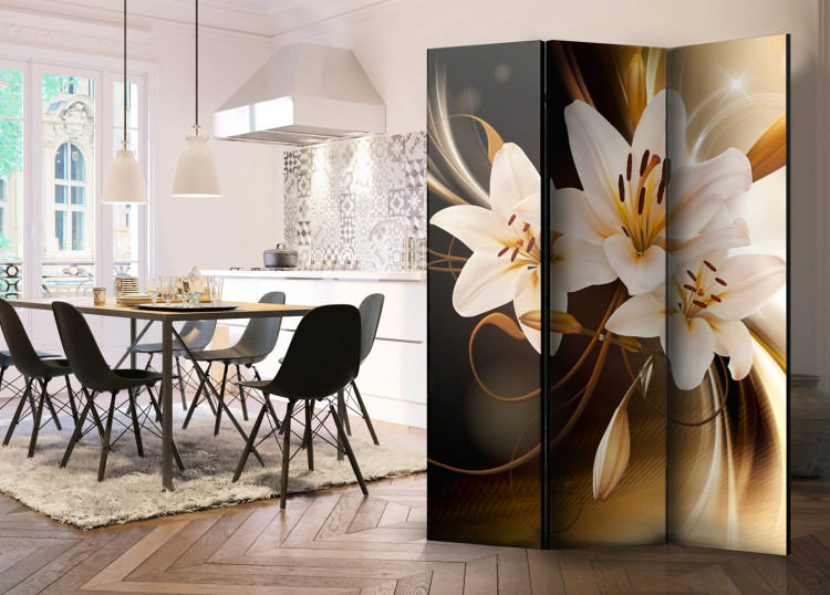 Room Divider Screen Circle of Light - white lilies against a backdrop of abstract brown light 95558 additionalImage 4