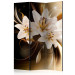 Room Divider Screen Circle of Light - white lilies against a backdrop of abstract brown light 95558