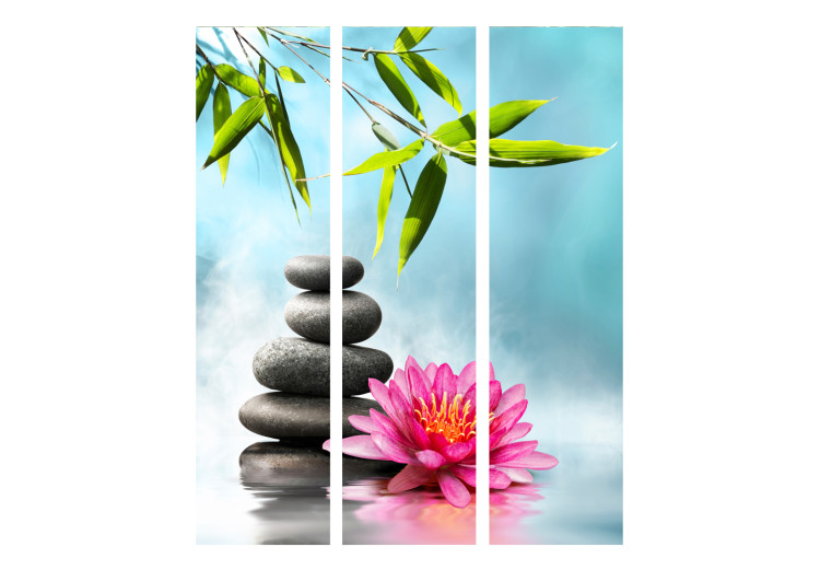 Folding Screen Water Lily and Spa Stones - gray stones and flower on blue background 97358 additionalImage 3