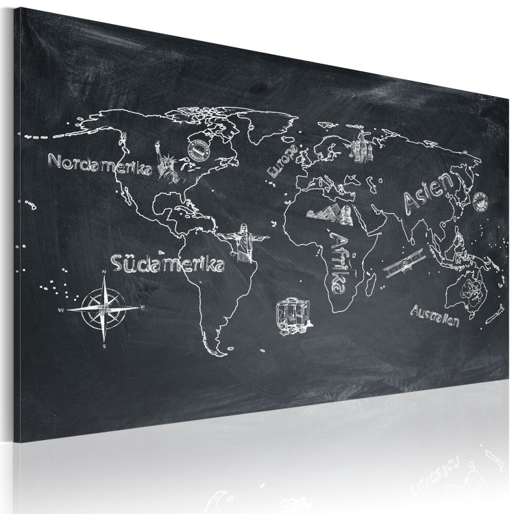 Canvas Art Print Geography Lesson (German Language) - Chalk-drawn World Map 97458 additionalImage 2