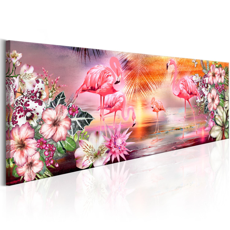 Canvas Print Land of Flamingos - Pink Birds on Background of Romantic Sunset 98158 additionalImage 2