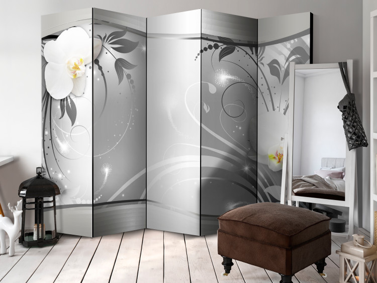 Room Divider Screen Silver Abstraction II - orchid flowers on a silver background with ornaments 107968 additionalImage 4