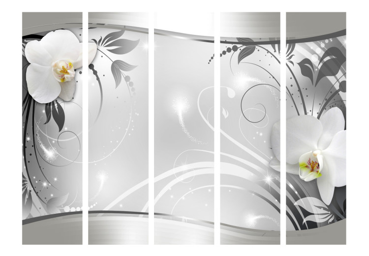 Room Divider Screen Silver Abstraction II - orchid flowers on a silver background with ornaments 107968 additionalImage 3
