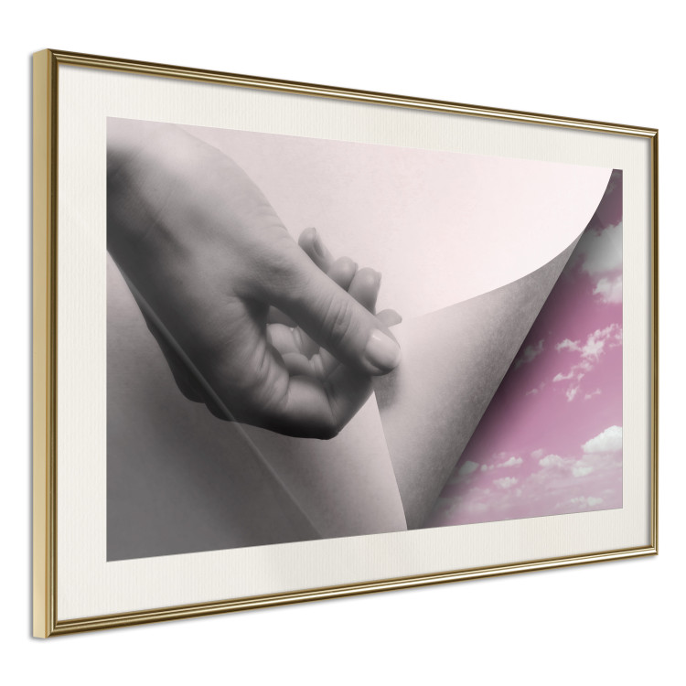Poster Next Page - composition with a hand and a landscape of pink sky 117168 additionalImage 2