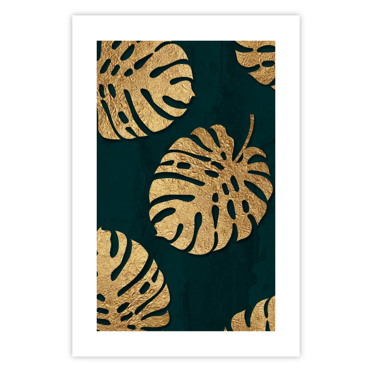 Wall Poster Golden Luxury Leaves - glamorous composition in emerald background and plants 117568 additionalImage 16