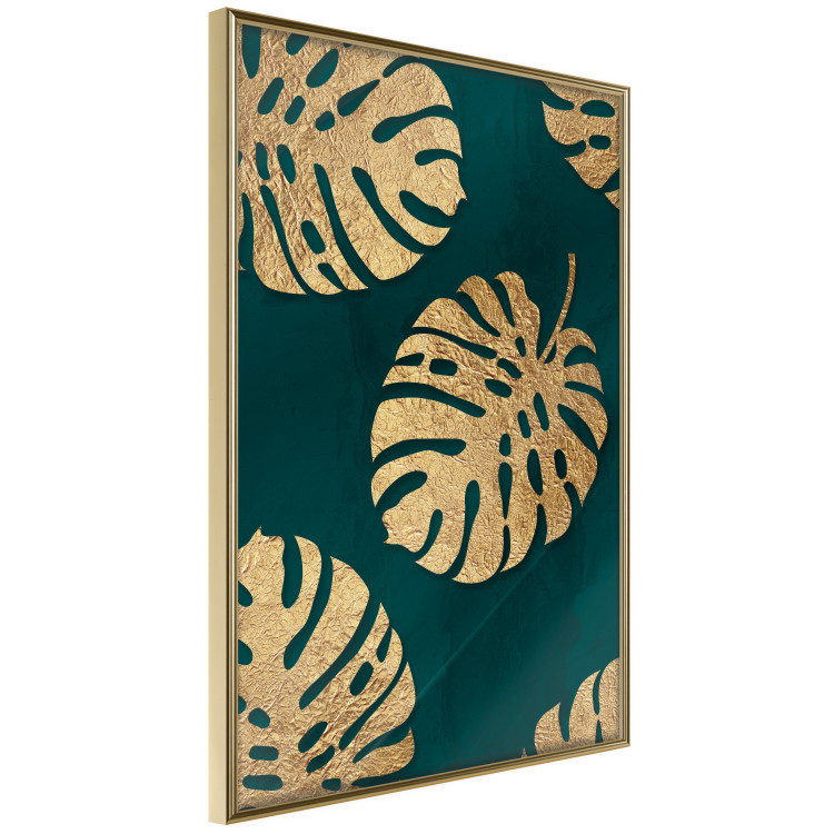Wall Poster Golden Luxury Leaves - glamorous composition in emerald background and plants 117568 additionalImage 12