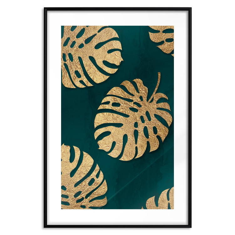 Wall Poster Golden Luxury Leaves - glamorous composition in emerald background and plants 117568 additionalImage 20