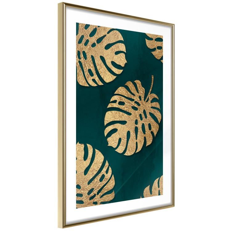 Wall Poster Golden Luxury Leaves - glamorous composition in emerald background and plants 117568 additionalImage 6