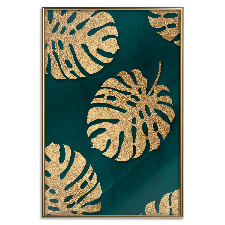Wall Poster Golden Luxury Leaves - glamorous composition in emerald background and plants 117568 additionalImage 19