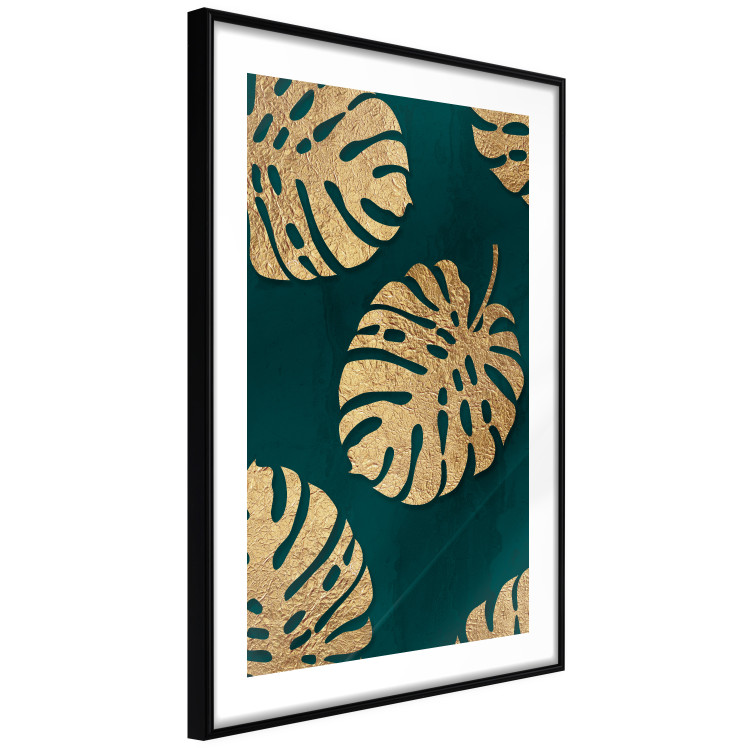 Wall Poster Golden Luxury Leaves - glamorous composition in emerald background and plants 117568 additionalImage 11