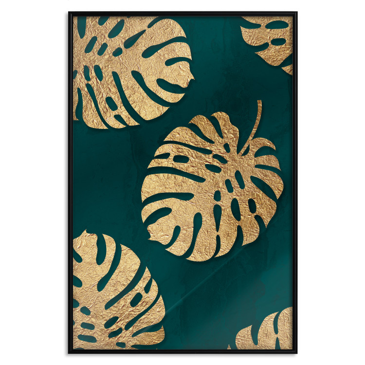 Wall Poster Golden Luxury Leaves - glamorous composition in emerald background and plants 117568 additionalImage 18