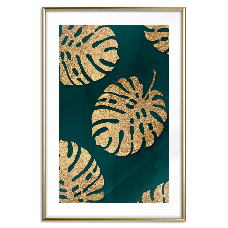 Wall Poster Golden Luxury Leaves - glamorous composition in emerald background and plants 117568 additionalImage 15