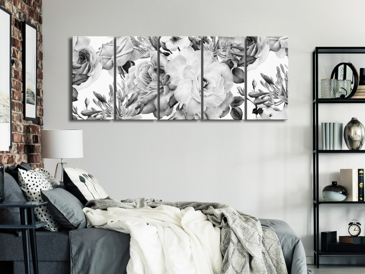 Canvas Art Print Monochrome roses - rich and dense vegetation in gray tones 118368 additionalImage 3