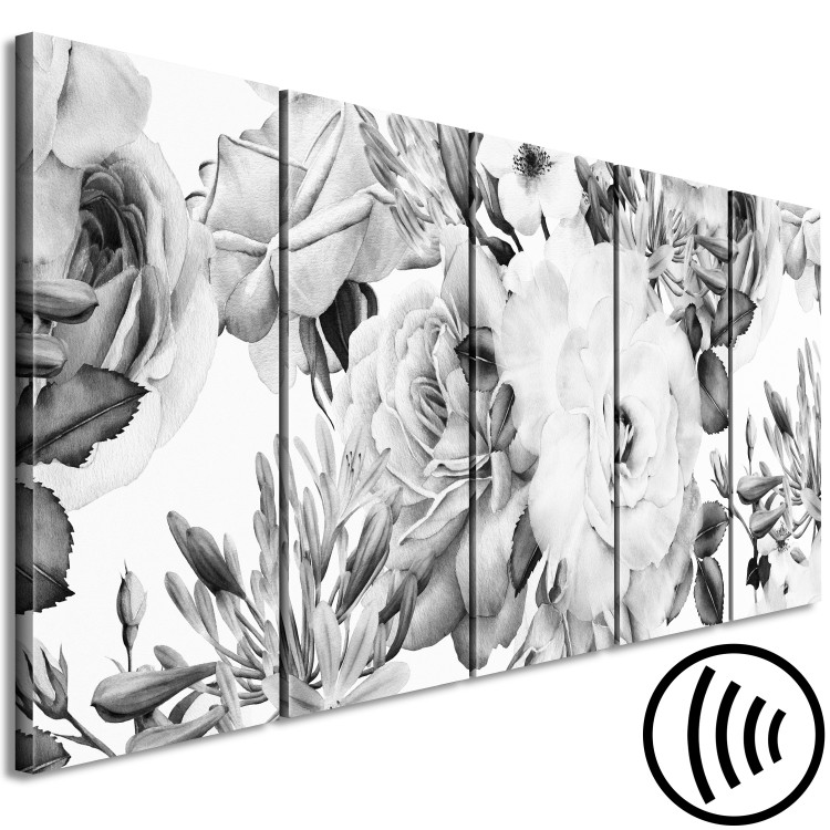 Canvas Art Print Monochrome roses - rich and dense vegetation in gray tones 118368 additionalImage 6