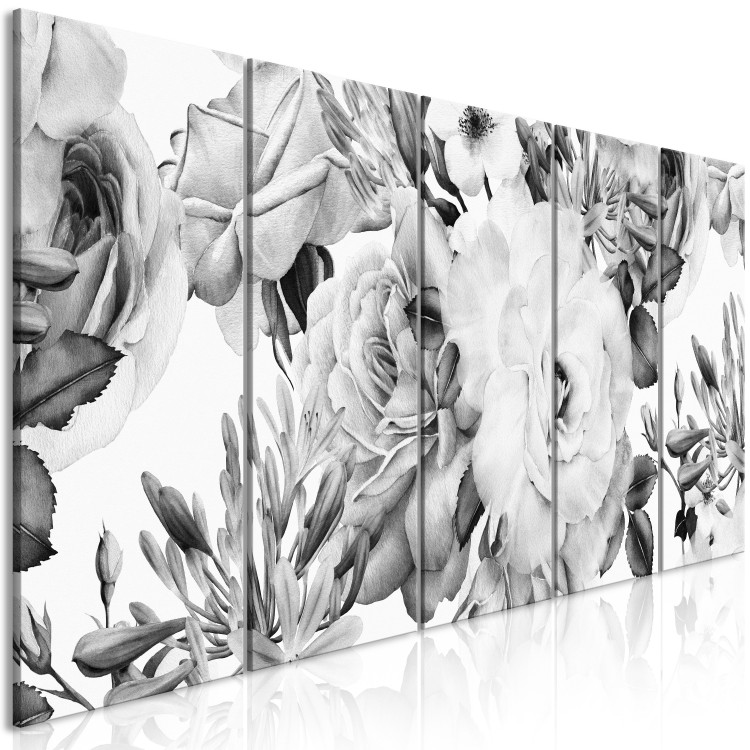 Canvas Art Print Monochrome roses - rich and dense vegetation in gray tones 118368 additionalImage 2