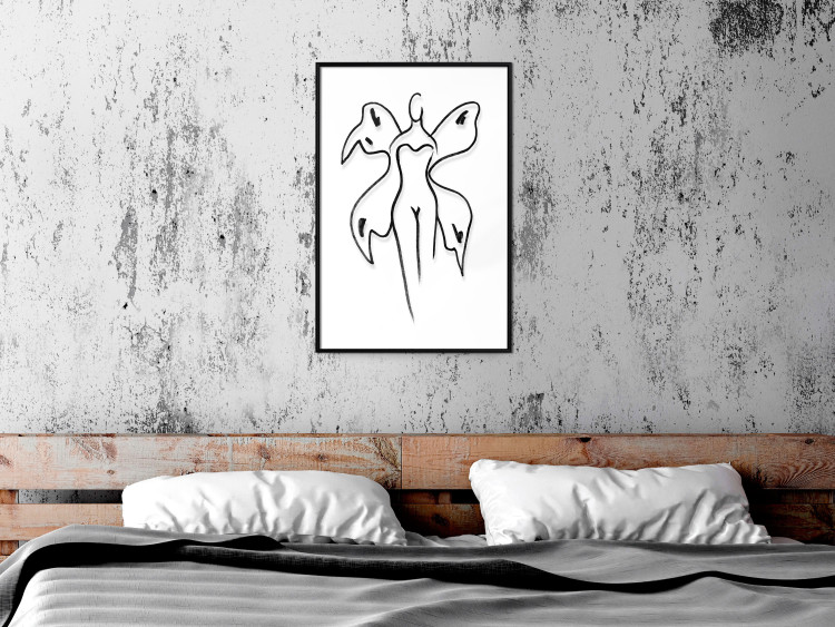 Wall Poster Butterfly Woman - black and white line art with a female silhouette and wings 119268 additionalImage 5