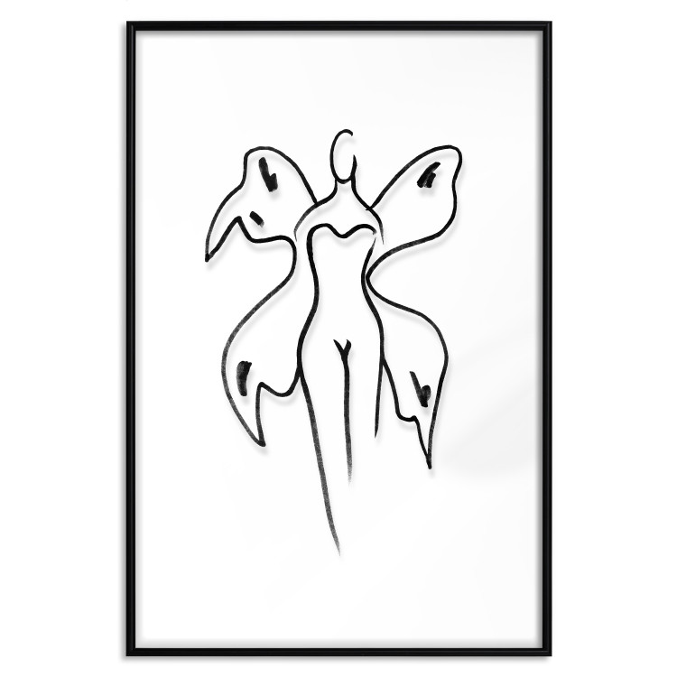 Wall Poster Butterfly Woman - black and white line art with a female silhouette and wings 119268 additionalImage 17