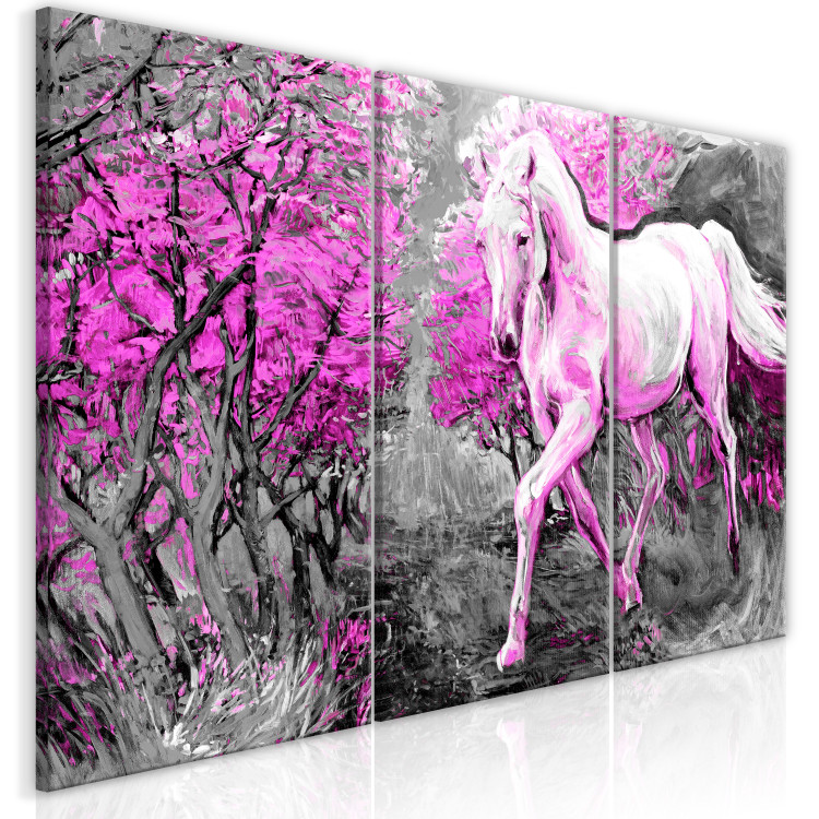 Canvas Print Pink horse in gallop - graphic with a running horse between the trees 123068 additionalImage 2