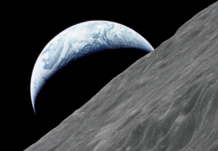 Poster Lonely Planet - moon texture with a view of a partial planet 123168 additionalImage 11