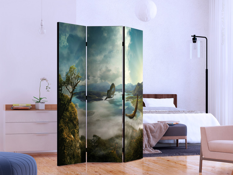 Room Divider Screen Flight Over the Lake (3-piece) - scenic landscape among trees and mountains 124168 additionalImage 2