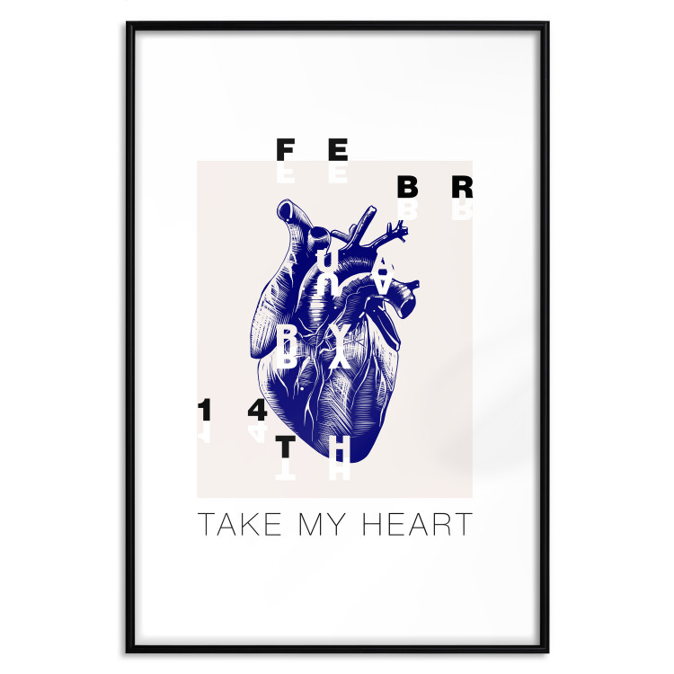 Poster Take My Heart - blue heart and black English text 125268 additionalImage 15