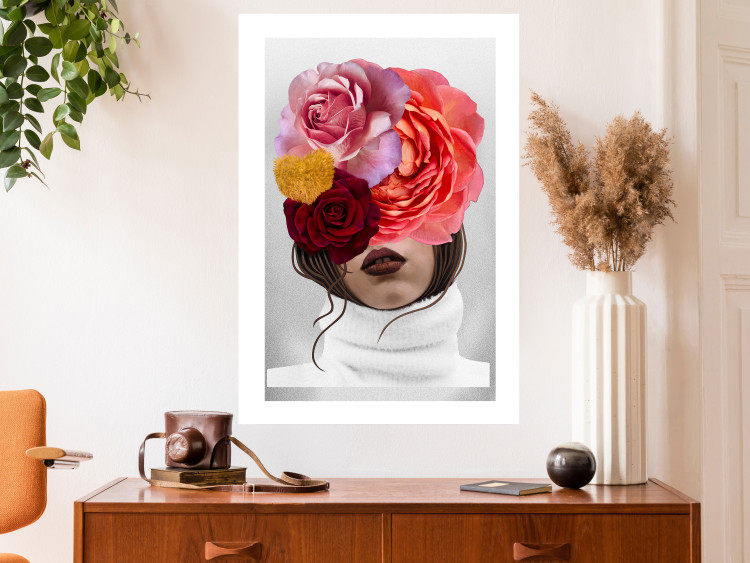 Wall Poster White Sweater - abstract woman with colorful flowers on light background 127868 additionalImage 6