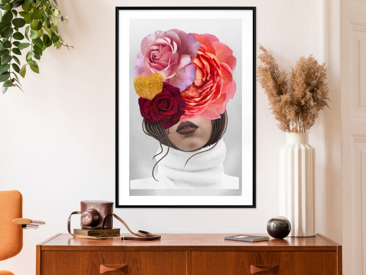 Wall Poster White Sweater - abstract woman with colorful flowers on light background 127868 additionalImage 23
