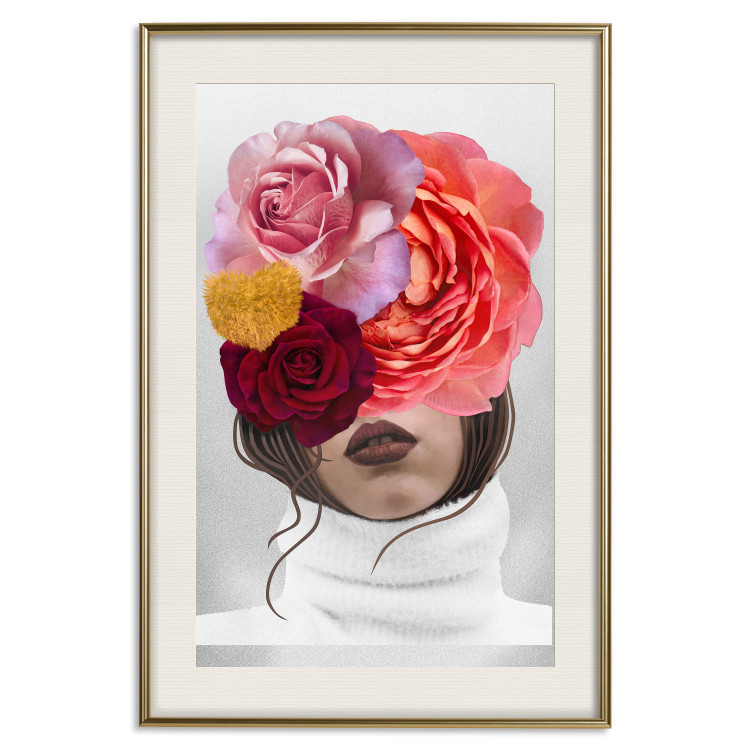 Wall Poster White Sweater - abstract woman with colorful flowers on light background 127868 additionalImage 20