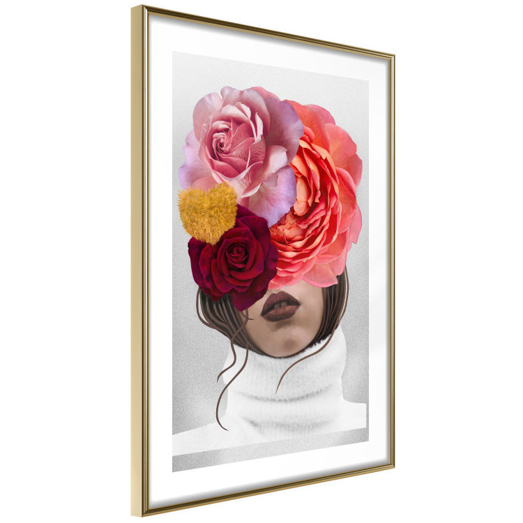 Wall Poster White Sweater - abstract woman with colorful flowers on light background 127868 additionalImage 8